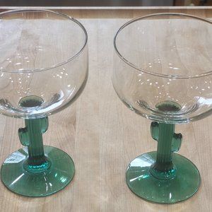 Two Green Cactus Stem Margarita Glasses EUC